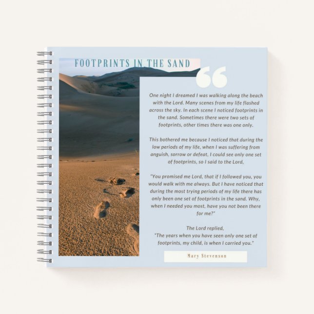 Personalized Footprints In Sand Poem Gratitude Notebook (Front)