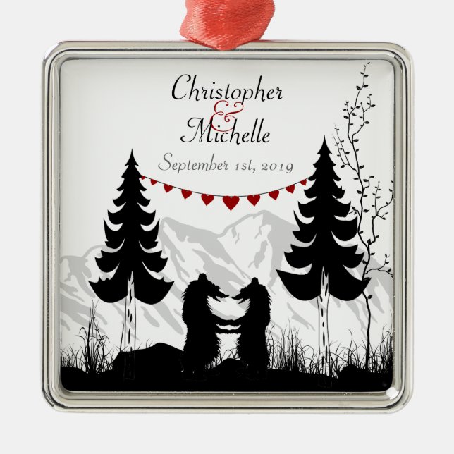 Personalized for Couples Charming Mountain Bears Metal Ornament (Front)