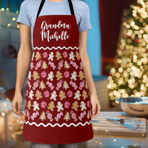 Personalized for Grandma Cute Gingerbread Pattern Apron