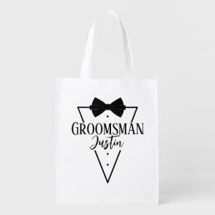 Personalized for Groomsman with Bow tie Grocery Bag