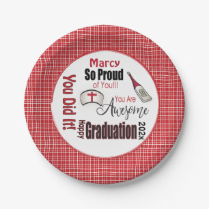 Personalized for Her Red Plaid Nurse Graduation Paper Plates