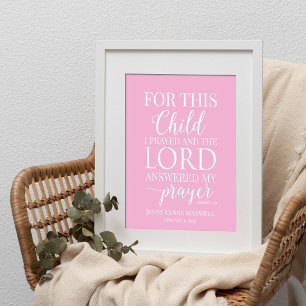 Personalized For this child I prayed Poster
