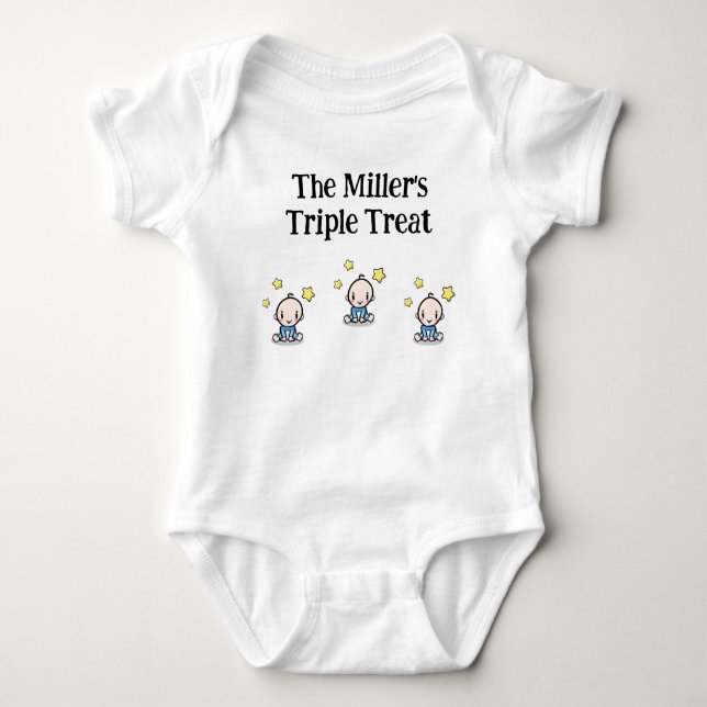 personalized for triplet boys, gift idea,  baby bodysuit (Front)