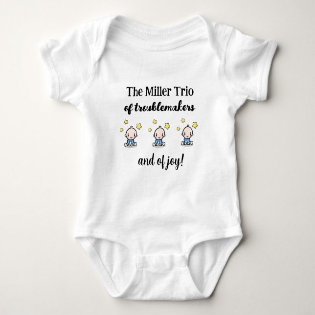 Personalized For Triplet Boys, Trio, Gift Idea,  Baby Bodysuit (Front)
