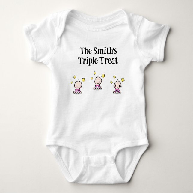personalized for triplet girls, gift idea,  baby bodysuit (Front)
