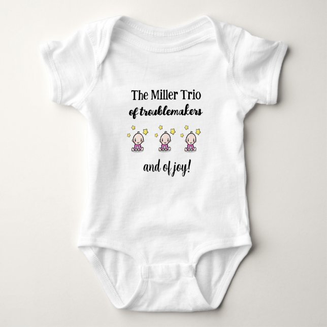 Personalized For Triplet Girls, Trio, Gift Idea,  Baby Bodysuit (Front)