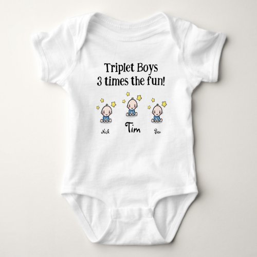 personalized for triplets 3 boys gift idea   baby bodysuit