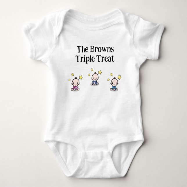 Personalized for Triplets, Triplets Gift Idea,  Baby Bodysuit (Front)