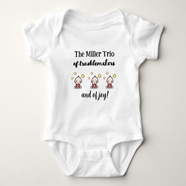 Personalized For Triplets, Triplets Gift Idea,  Baby Bodysuit (Front)