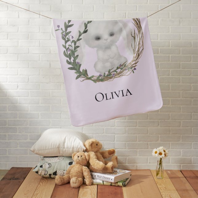 Personalized Forest Baby Bunny Baby Girl Blanket (In Situ)