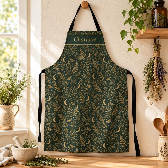 Personalized Forest Green Botanical Witch Apron (Personalized Forest Green Botanical Witch Apron)