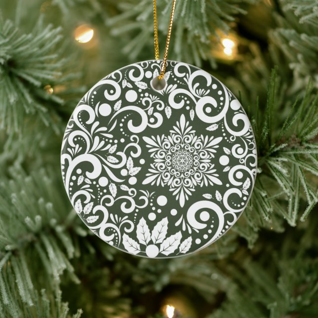 Personalized Forest Green Christmas Tree Festive Ceramic Ornament (Tree)