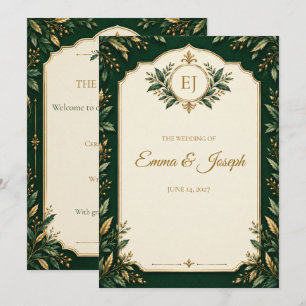 Personalized Forest Green Gold Wedding program