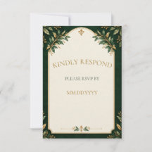 Personalized Forest Green Gold Wedding RSVP Card