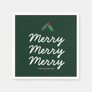 Personalized Forest Green Merry Christmas Napkins