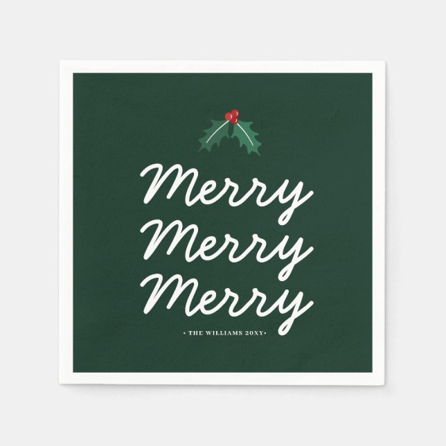 Personalized Forest Green Merry Christmas Napkins (Front)