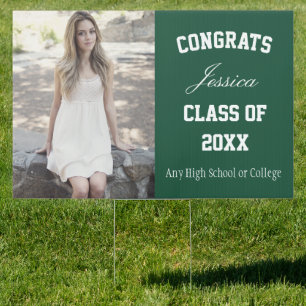 Personalized Forest Green Modern Graduation Photo  Sign