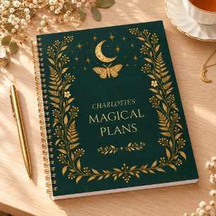 Personalized Forest Green Moon Moth Witchy Planner