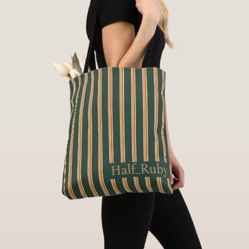 Personalized Forest Green Striped Tote Bag