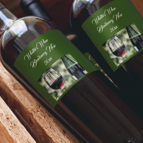 Personalized Forest Green Wine Bottles Photo  Wine Label