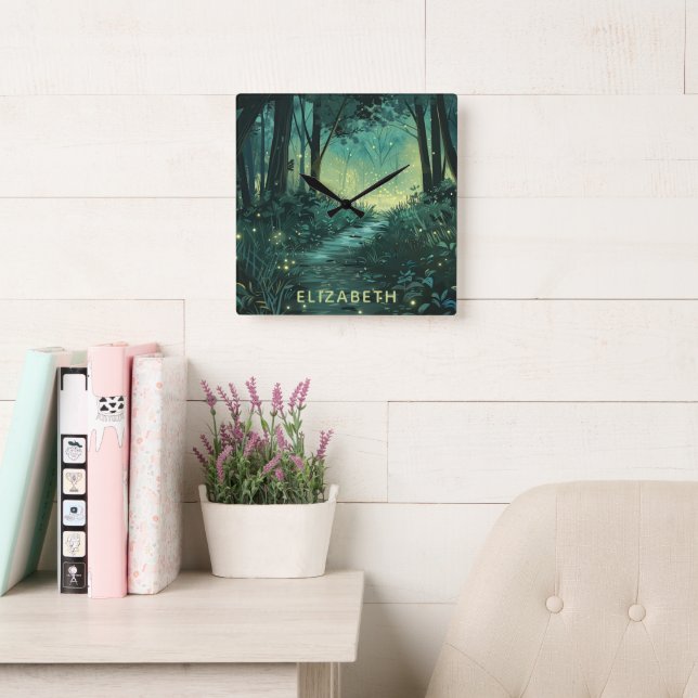 Personalized Forest Scene Square Wall Clock (Reading Room)