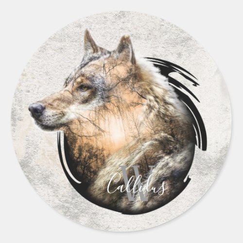 Personalized Forest Wolf Design Classic Round Sticker