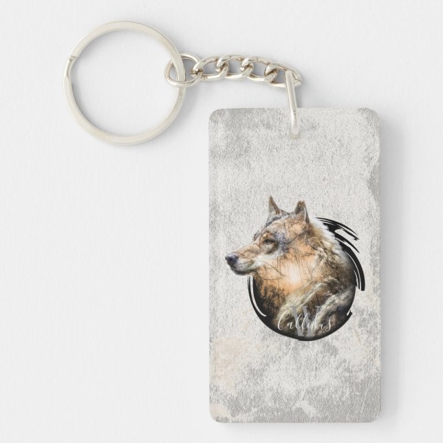 Personalized Forest Wolf Design. Keychain (Front)