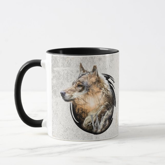 Personalized Forest Wolf Design. Mug (Left)