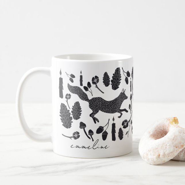 Personalized Forest Woodland Fox Animal Coffee Mug (With Donut)
