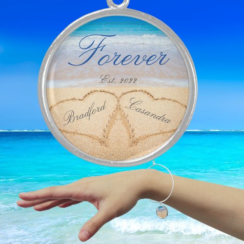 Personalized Forever  Hearts in Sand   Bangle Bracelet