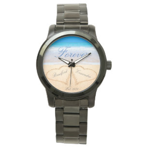Personalized Forever Hearts in Sand Beach Wedding Watch