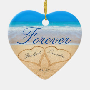 Personalized Forever Hearts in Sand Ceramic Orn Ceramic Ornament