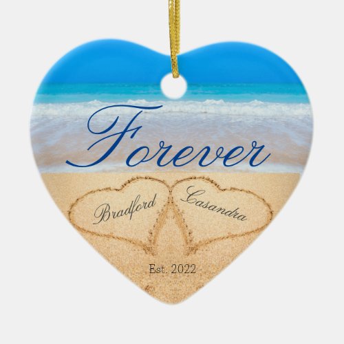 Personalized Forever  Hearts in Sand  Ceramic Orn Ceramic Ornament