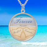 Personalized Forever | Hearts in Sand  Wedding Gif Locket Necklace<br><div class="desc">Wedding,  Our 1st Valentine's Day/year,  anniversary keepsake just because keepsake...  Together. Blue Ocean Beach,  Couple's Names in Hearts in Sand coastal memory keepsake.  Necklaces</div>