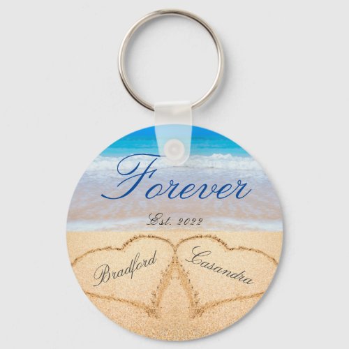 Personalized Forever  Hearts in Sand  Wedding  Keychain