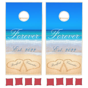 Personalized Forever Hearts Sand Beach Wedding Cornhole Set