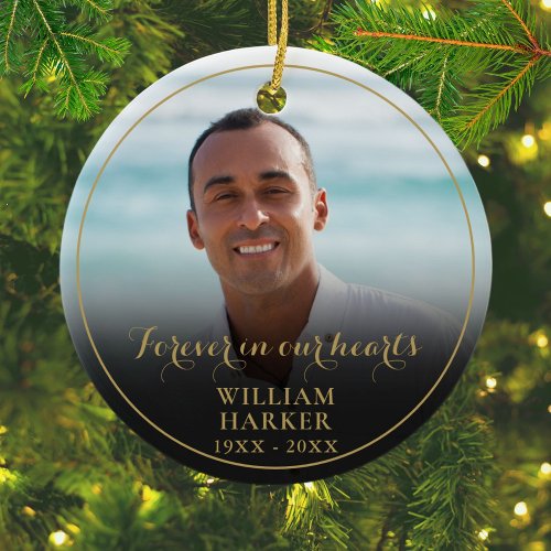 Personalized Forever In Our Hearts Memorial Photo  Ceramic Ornament