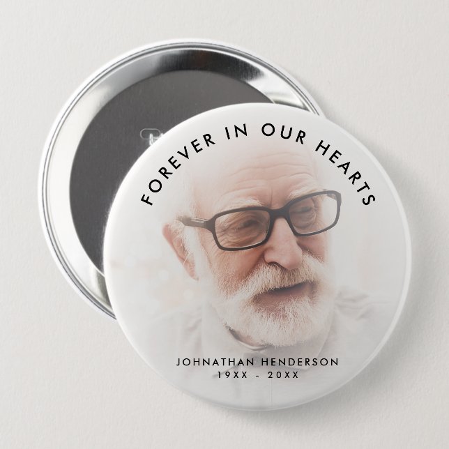Personalized Forever in Our Hearts Photo Memorial Button (Front & Back)