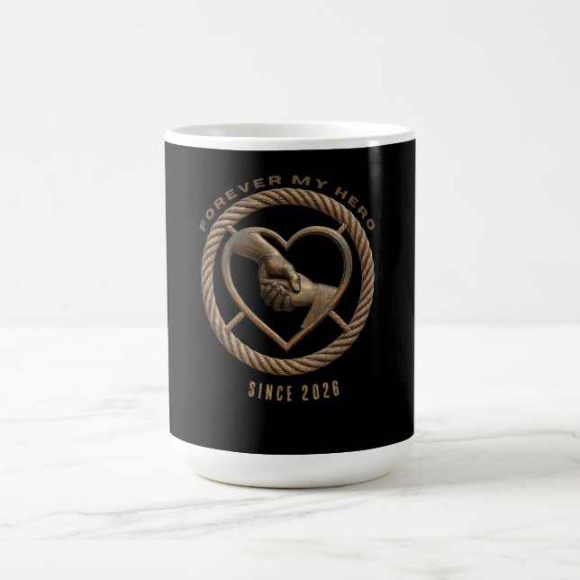 Personalized Forever My Hero Parent Child Heart Le Coffee Mug (Center)