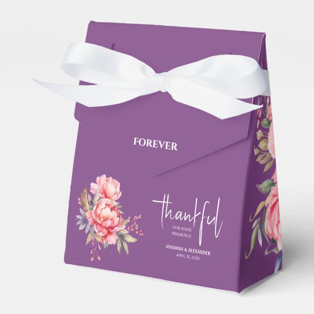 Personalized Forever Thankful Pink Peony Wedding  Favor Boxes (Front Side)