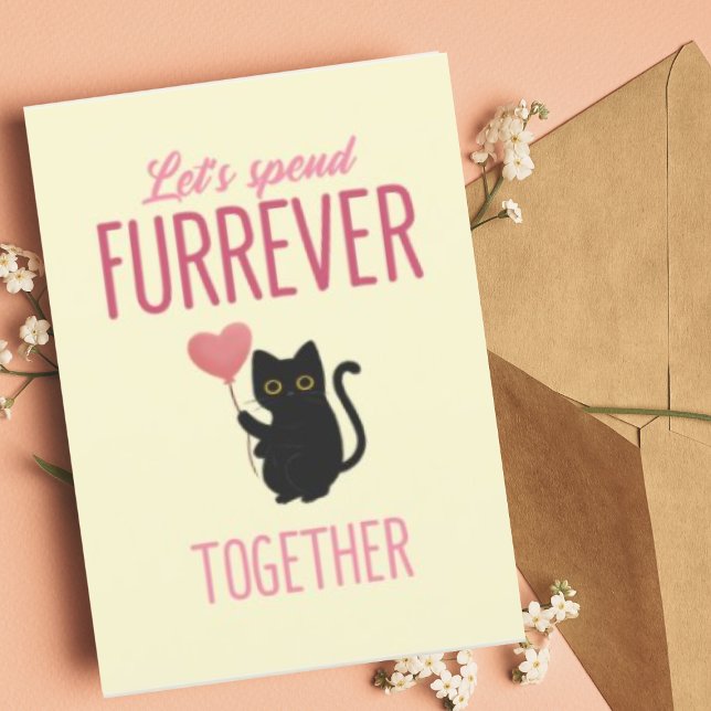 Personalized Forever Together Cute Cat Valentines Holiday Card (Buy or Download Now!)