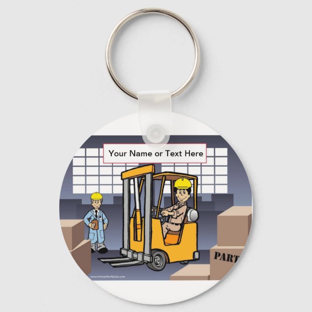 Personalized Forklift Driver - Male Cartoon  Keychain (Front)