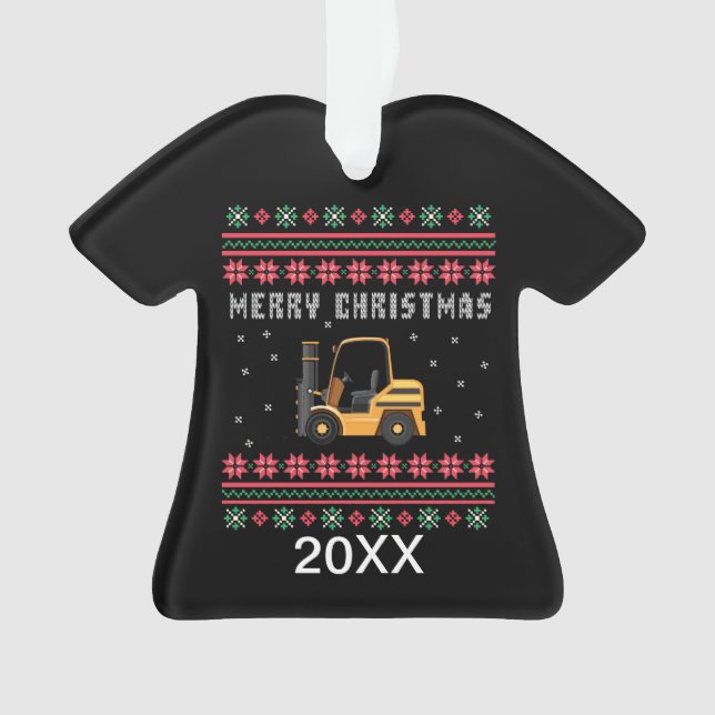 Personalized Forklift Ugly Christmas Sweater Ornament (Front)
