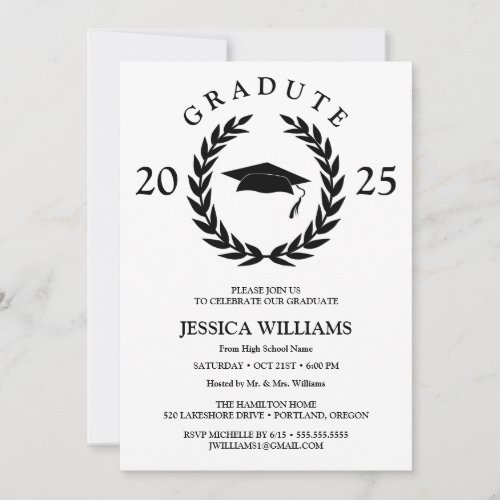 Personalized Formal Laurel Wreath Graduation Party Invitation
