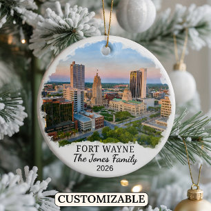Personalized Fort Wayne Ornament, Custom Indiana Ceramic Ornament