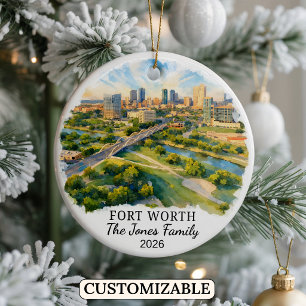 Personalized Fort Worth Ornament, Custom Texas Ceramic Ornament