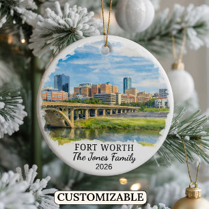 Personalized Fort Worth Ornament, Custom Texas Ceramic Ornament