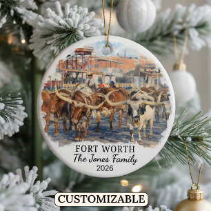 Personalized Fort Worth Ornament, Custom Texas Ceramic Ornament
