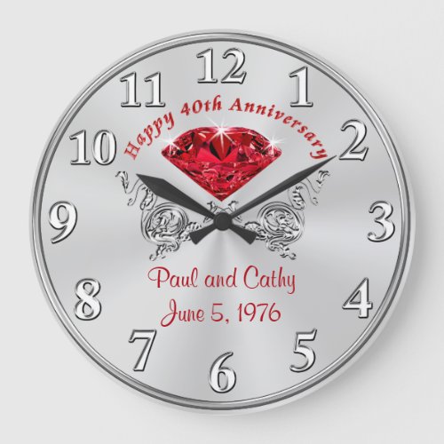 Personalized Fortieth RUBY Anniversary Gift Clock