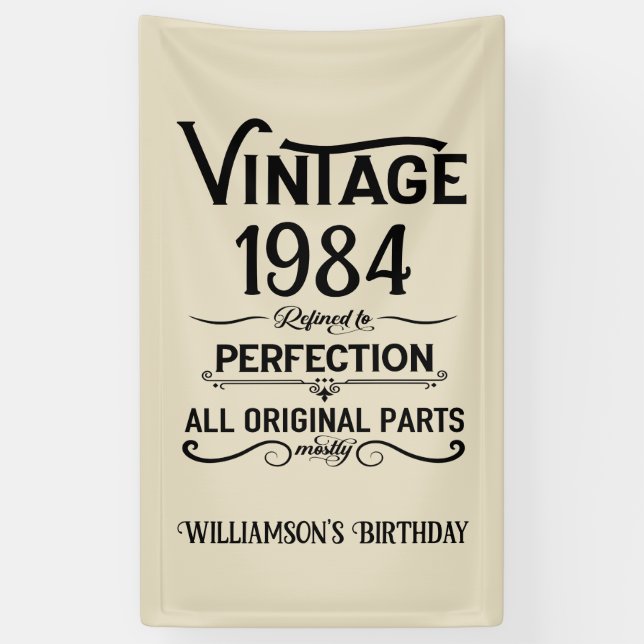Personalized forty vintage 40th birthday party banner (Vertical)